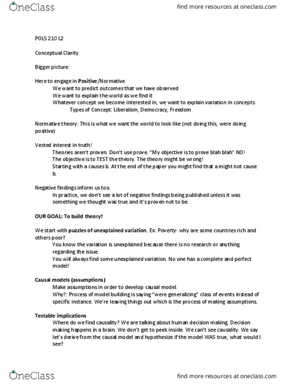 POLS 210 Lecture Notes - Lecture 2: Theoretical Definition, Observational Error, Social Liberalism thumbnail