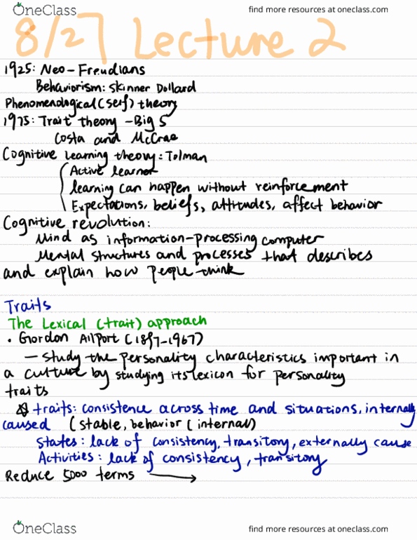 PSYCH 150 Lecture Notes - Lecture 2: Social Animal, Impulsivity, Neuroticism thumbnail