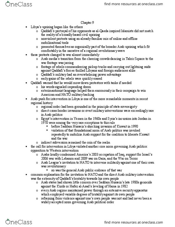 INTL ST 165 Chapter Notes - Chapter 9: National Transitional Council, International Criminal Court, Revolutionary Wave thumbnail