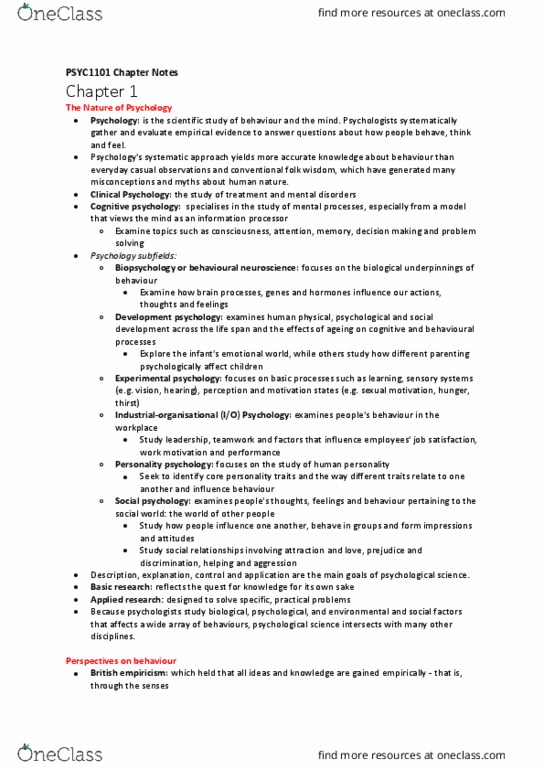 PSYC1101 Chapter Notes - Chapter 1-8,11: Genetic Testing, Orgasm, Confounding thumbnail