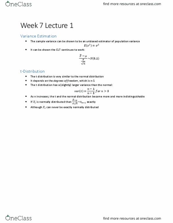 ECON10005 Lecture Notes - Lecture 7: Test Statistic, Type I And Type Ii Errors, Bias Of An Estimator thumbnail