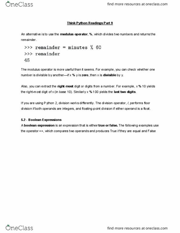 CMPT 120 Chapter Notes - Chapter 5: Boolean Expression, Operand thumbnail