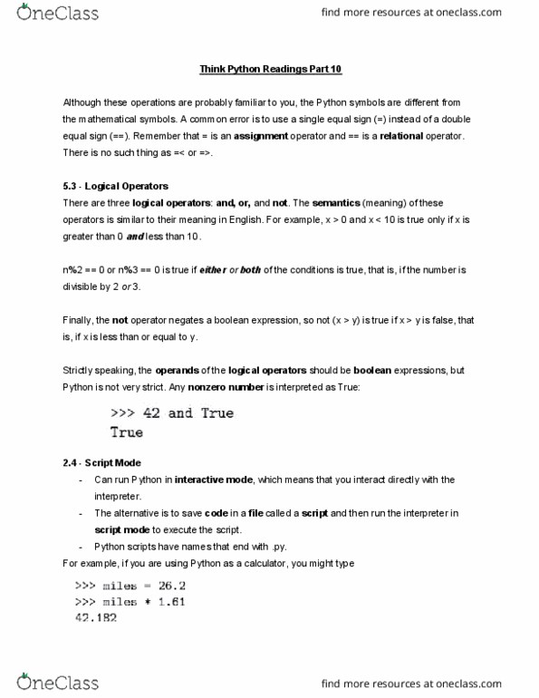 CMPT 120 Chapter Notes - Chapter 5: Boolean Expression, Relational Operator thumbnail