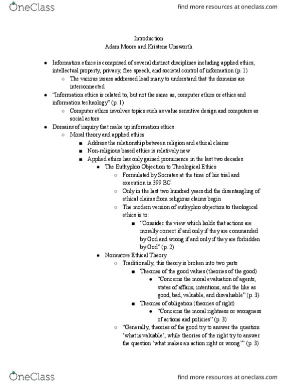 ICT 205 Lecture Notes - Lecture 4: Arthur Goldberg, Fourteenth Amendment To The United States Constitution, Applied Ethics thumbnail