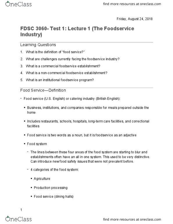 FD SC 3060 Lecture Notes - Lecture 1: Panera Bread, Economic Research Service, Types Of Restaurant thumbnail