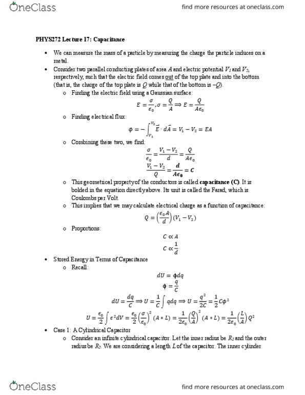 PHYS 272 Lecture Notes - Lecture 17: Electric Field, Taylor Series, Gaussian Surface thumbnail
