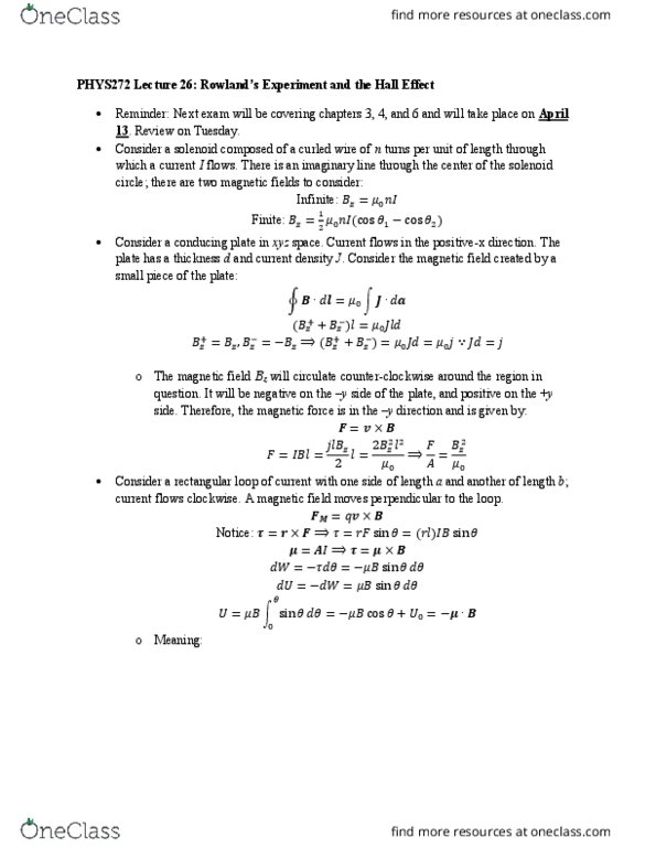 PHYS 272 Lecture Notes - Lecture 26: Zill, Hall Effect thumbnail