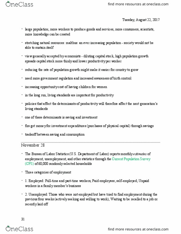 ECON 200 Lecture Notes - Lecture 31: Unpaid Work, Current Population Survey (Us), Opportunity Cost thumbnail