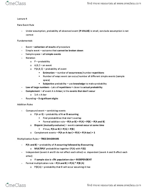 Biology 2244A/B Lecture Notes - Lecture 4: Sample Space thumbnail