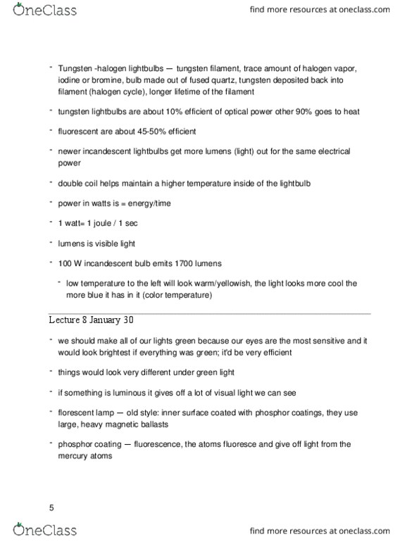 OPTI 200 Lecture Notes - Lecture 5: Bromine, Color Temperature, Tungsten thumbnail