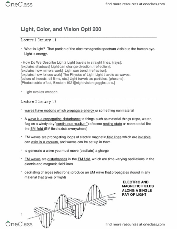 OPTI 200 Lecture Notes - Lecture 1: Electromagnetic Spectrum thumbnail