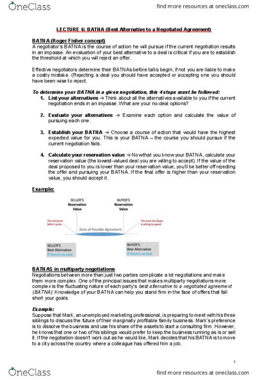 MGTS2606 Lecture Notes - Lecture 6: Best Alternative To A Negotiated Agreement, Sunk Costs thumbnail