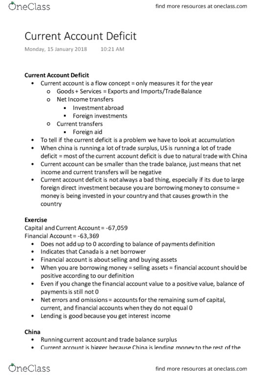 ECON 219 Lecture Notes - Lecture 5: Current Account thumbnail