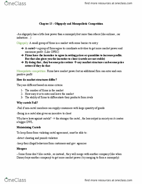 ECON 230D1 Lecture Notes - Lecture 5: Monopolistic Competition, Oligopoly, Market Power thumbnail