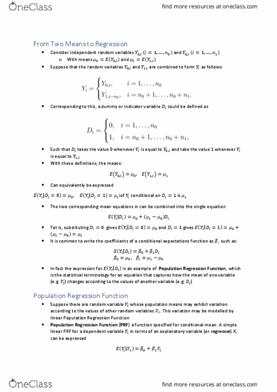 ECON10005 Lecture Notes - Lecture 12: Nonlinear Regression, Random Variable, Dependent And Independent Variables thumbnail