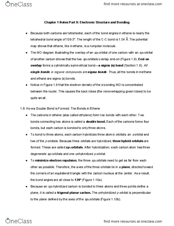 CHEM 281 Chapter Notes - Chapter 1: Trigonal Planar Molecular Geometry, Molecular Geometry, Molecular Orbital Diagram thumbnail