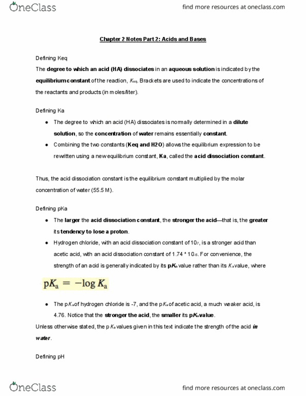 CHEM 281 Chapter Notes - Chapter 2: Hydrogen Chloride, Equilibrium Constant, Acid Dissociation Constant thumbnail