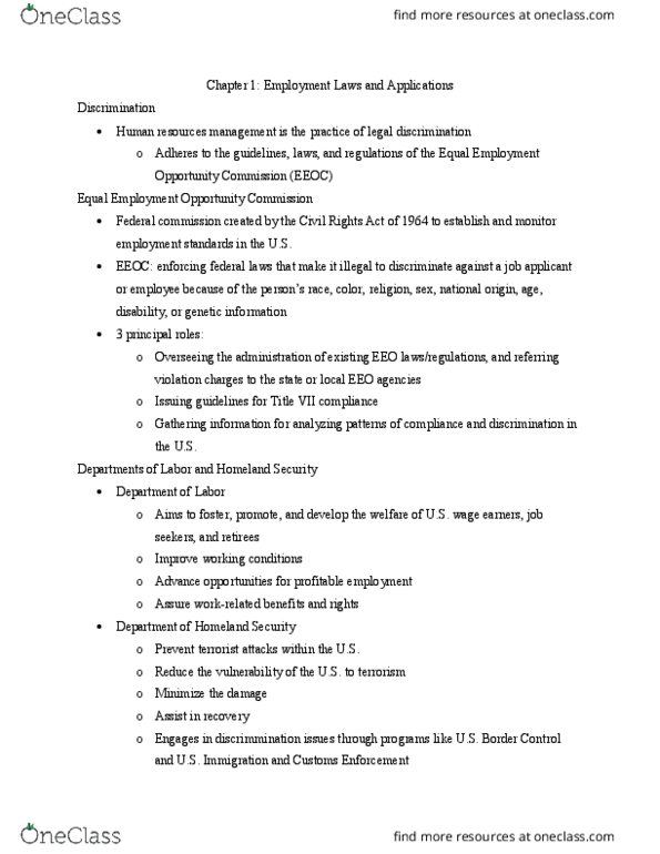 HRT 350 Lecture Notes - Lecture 1: United States Department Of Homeland Security, Human Resource Management, Civil Rights Act Of 1964 thumbnail