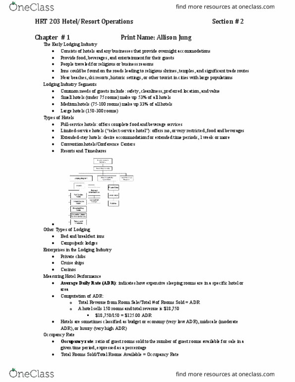 HRT 203 Lecture Notes - Lecture 1: Gross Profit, Revpar thumbnail