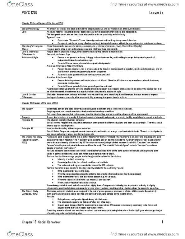 PSYC 1200 Lecture Notes - Stanley Milgram, Fallacy, Deindividuation thumbnail