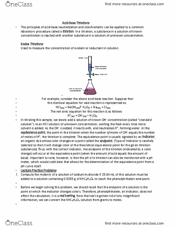 CHM 111 Lecture Notes - Lecture 7: Equivalence Point, Methyl Red, Titration thumbnail