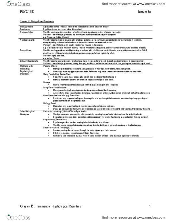 PSYC 1200 Lecture Notes - Electroconvulsive Therapy, Tardive Dyskinesia, Xerostomia thumbnail