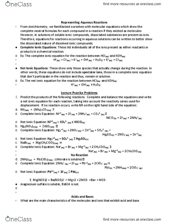 CHM 111 Lecture Notes - Lecture 12: Barium Nitrate, Chemical Equation, Ionic Compound thumbnail
