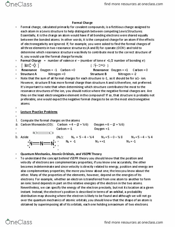 CHM 111 Lecture Notes - Lecture 18: Formal Charge, Vsepr Theory, Lewis Structure thumbnail