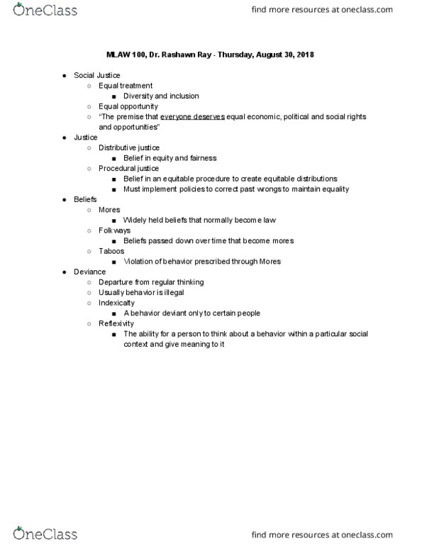 MLAW 100 Lecture Notes - Lecture 1: Procedural Justice, Distributive Justice, Equal Opportunity thumbnail