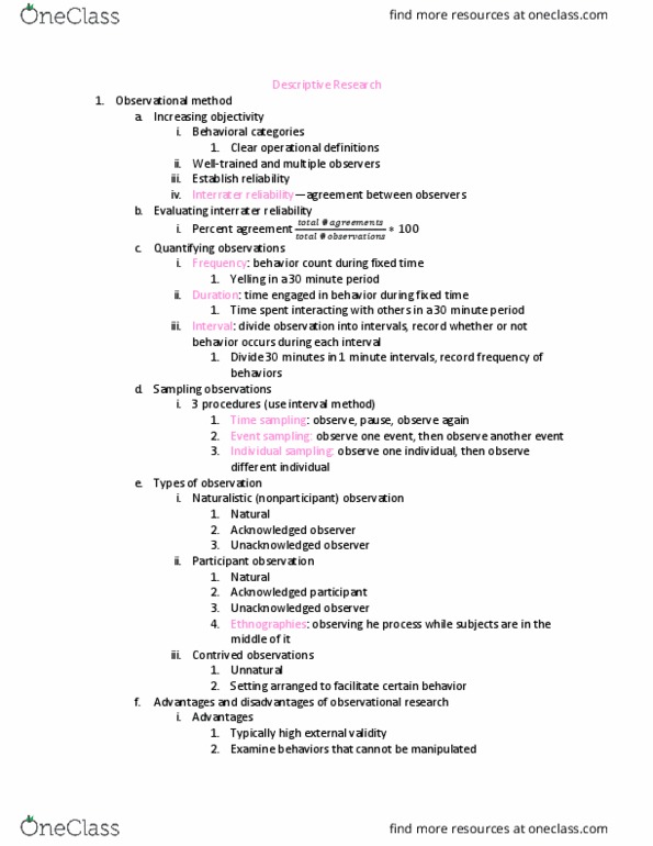 PSYC 2300 Lecture Notes - Lecture 8: Inter-Rater Reliability, Naturalistic Observation, Participant Observation thumbnail