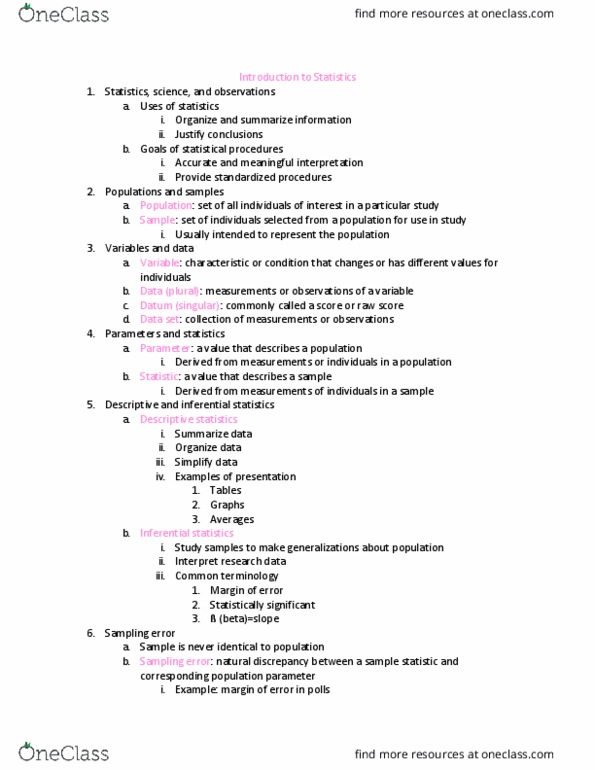 PSYC 2300 Lecture Notes - Lecture 9: Statistical Inference, Statistic, Statistical Parameter thumbnail