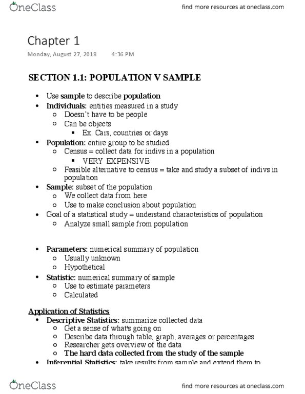 STAT-2300 Lecture Notes - Lecture 1: Ratio, Dependent And Independent Variables, Simple Random Sample thumbnail