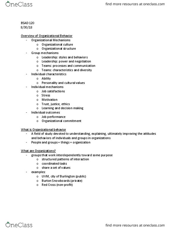 BSAD 120 Lecture Notes - Lecture 1: Burton Snowboards, Organizational Behavior, Organizational Commitment thumbnail