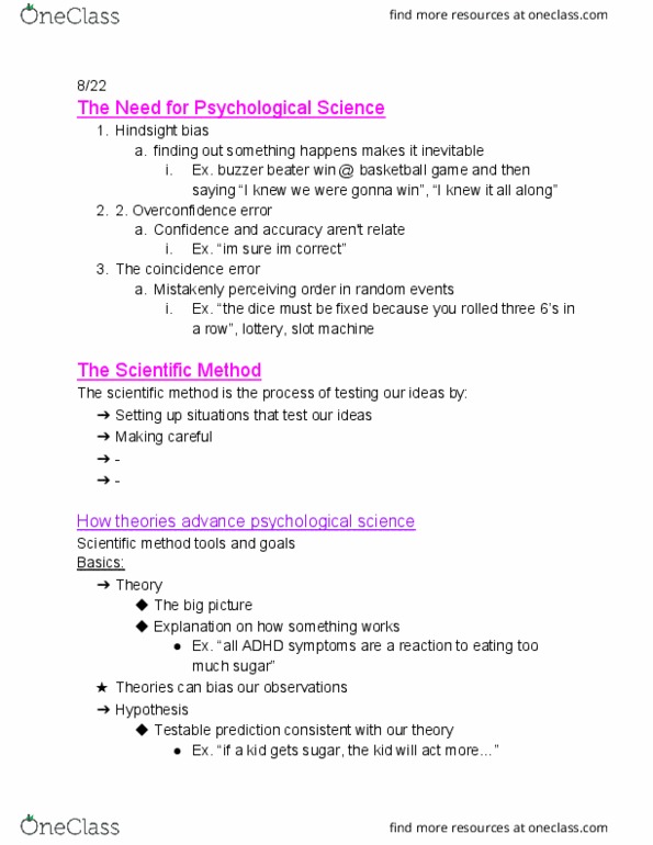 PSY 101 Lecture Notes - Lecture 3: Buzzer Beater, Hindsight Bias, Slot Machine thumbnail