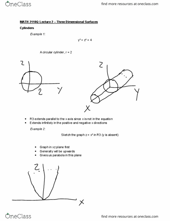 MATH 2110Q Lecture 2: MATH 2110Q Lecture 2 - Three Dimensional Surfaces thumbnail