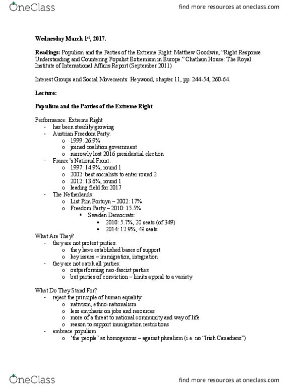 Political Science 1020E Lecture Notes - Lecture 4: Freedom Party Of Austria, Pim Fortuyn, Amicus Curiae thumbnail