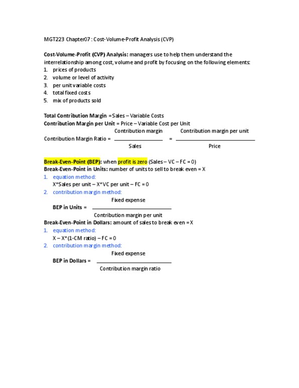 MGT223H5 Chapter Notes - Chapter 07: Contribution Margin, Fixed Cost, Earnings Before Interest And Taxes thumbnail