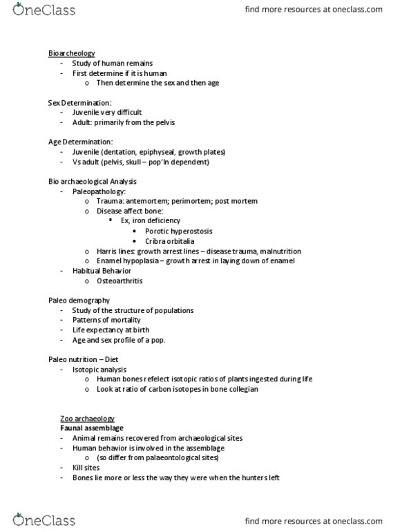 ANT102H5 Lecture Notes - Lecture 10: Porotic Hyperostosis, Enamel Hypoplasia, Faunal Assemblage thumbnail