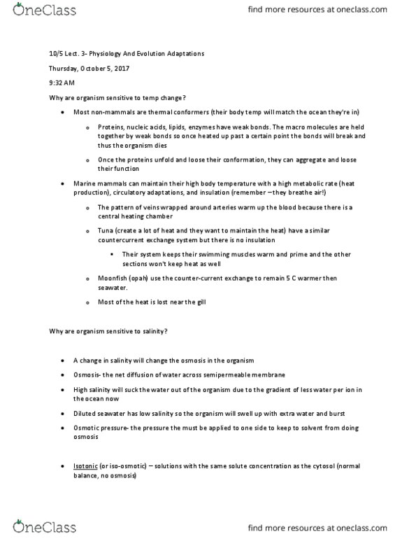 SIO 132 Lecture Notes - Lecture 3: Opah, Semipermeable Membrane, Cytosol thumbnail