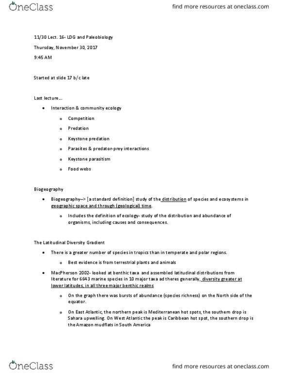 SIO 132 Lecture 16: Latitudinal Diversity Gradient and Paleobiology thumbnail