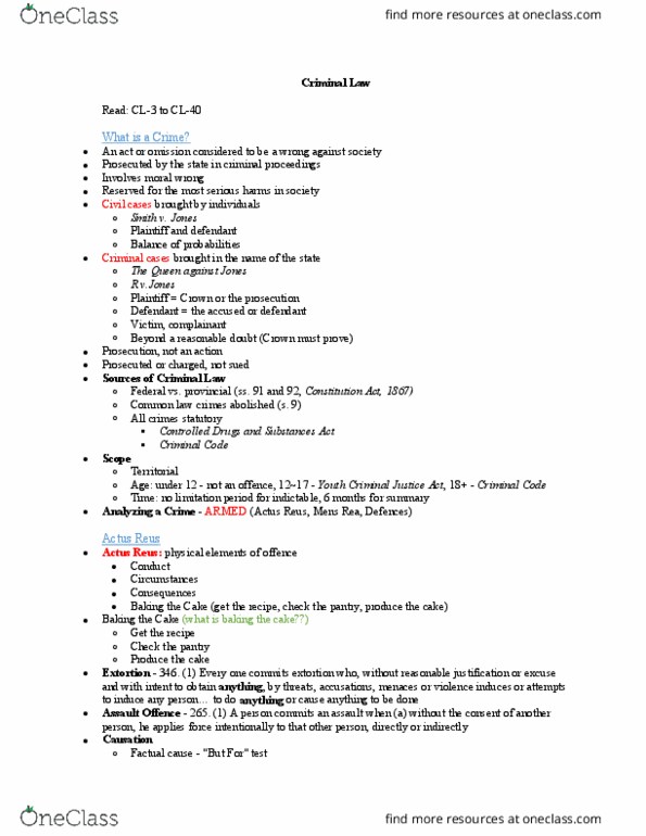 Law 2101 Lecture Notes - Lecture 4: Youth Criminal Justice Act, Actus Reus, Indictable Offence thumbnail