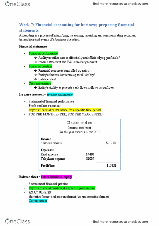 ACCG100 Lecture Notes - Lecture 7: Financial Statement, Income Statement, Financial Accounting thumbnail