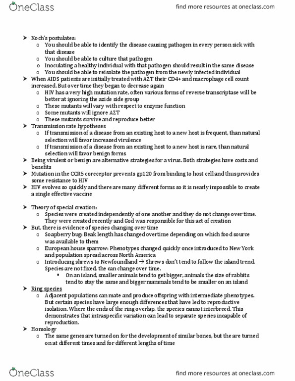 BIOL 3463 Lecture Notes - Lecture 1: Ring Species, Reverse Transcriptase, House Sparrow thumbnail