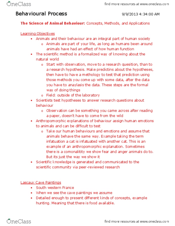 LIFESCI 2D03 Lecture Notes - Golden Bamboo Lemur, Ethology, Ethogram thumbnail