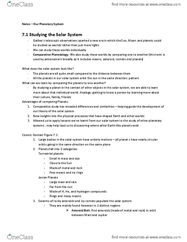 AST101H1 Chapter Notes - Chapter 7: Earth Mass, Solar Wind, Oort Cloud thumbnail