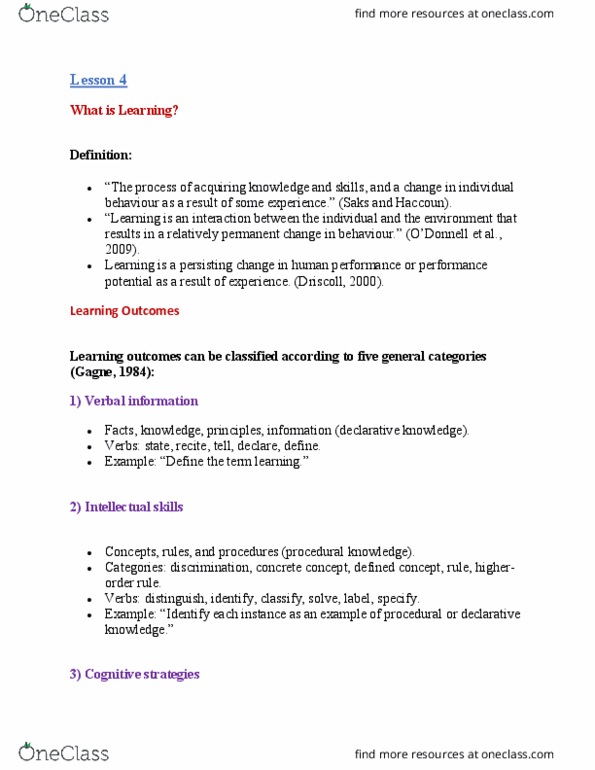 EDUC 240 Lecture Notes - Lecture 4: Descriptive Knowledge, Procedural Knowledge, Process Theory thumbnail