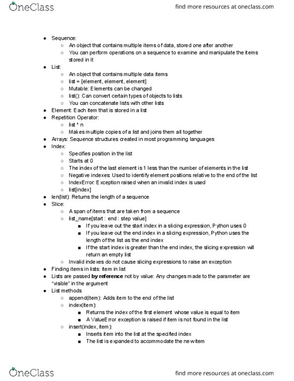 MIS 304 Lecture Notes - Lecture 12: Tuple thumbnail