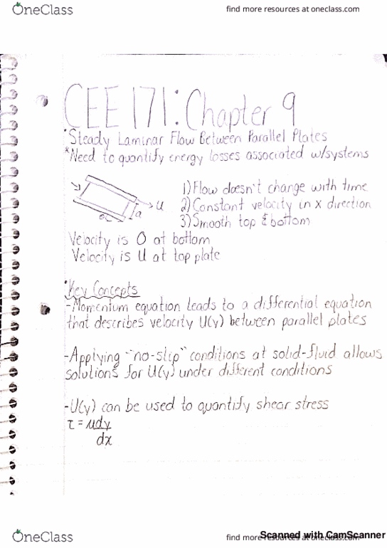 ENGRCEE 171 Chapter 9: Steady Laminar Flow Between Parallel Plates thumbnail