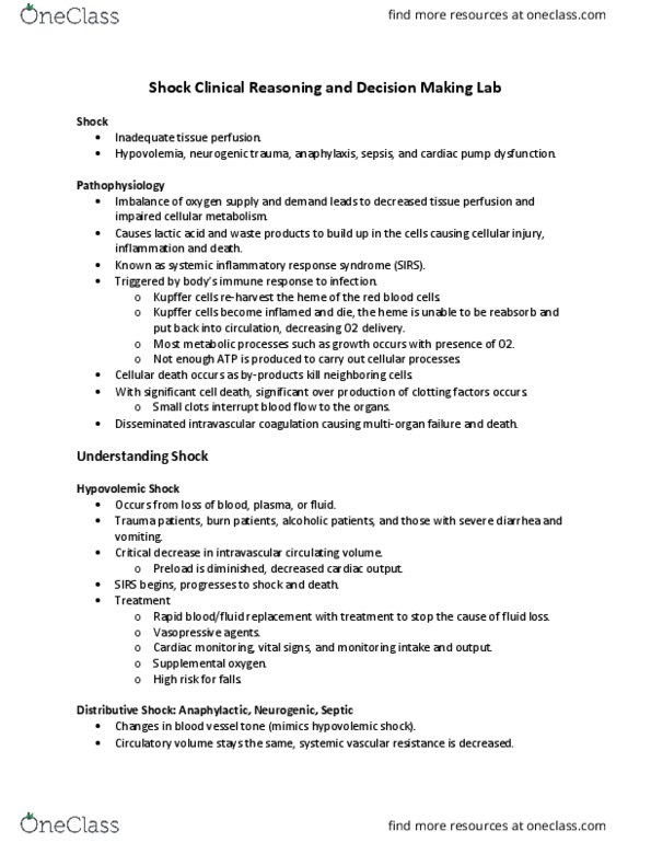 NURSING 2P03 Lecture Notes - Lecture 1: Disseminated Intravascular Coagulation, Vascular Resistance, Hypovolemia thumbnail