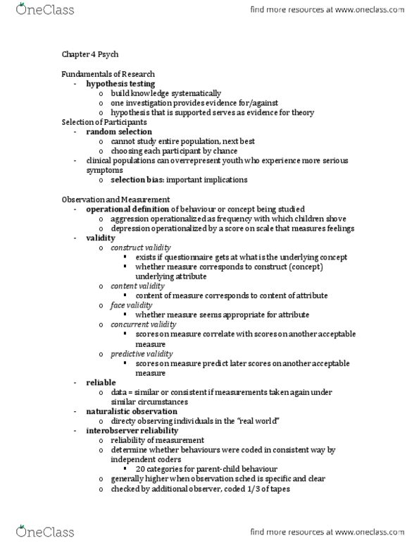 Psychology 2320A/B Chapter Notes - Chapter 4: Abecedarian Early Intervention Project, Concurrent Validity, Content Validity thumbnail